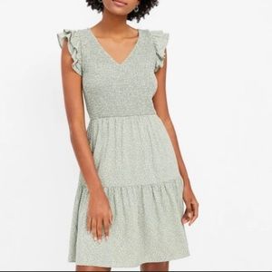 Green and white polka dot petite loft dress